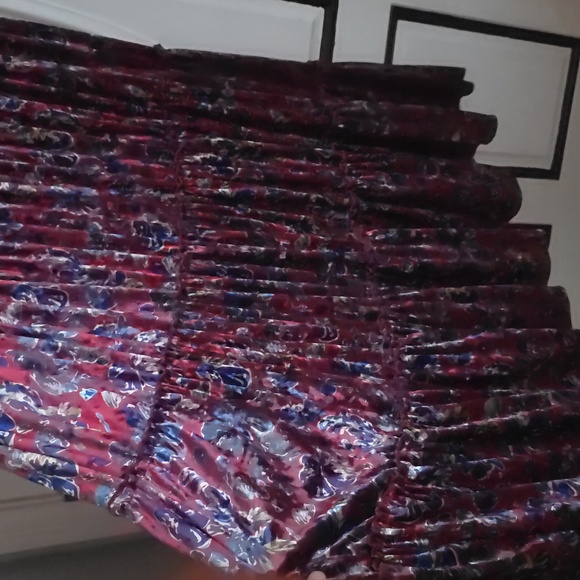 FINAL PRICE! Natural Life velvet tiered maxi dress L/XL deep red w/blue flowers - Picture 3 of 7